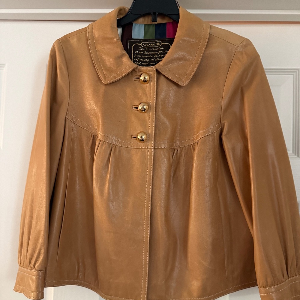 Coach Leather Jacket -- Tan with Gold Buttons